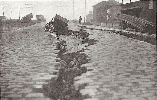Fissure in street caused by San Francisco earthquake